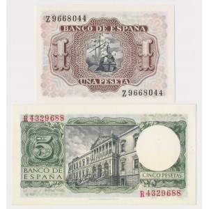 Spain, 1 and 5 Pesetas 1953-1954 - set (2pcs)