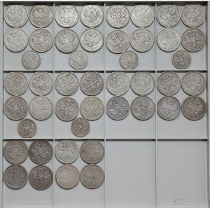 Rosja, Mikołaj II, Ruble i 50 kopiejek - DUŻY zestaw (46szt)