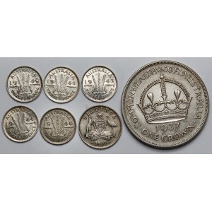 Australia, from 3 pence to Crown - set (7pcs)