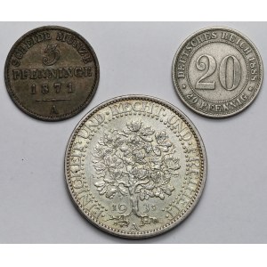Niemcy, 5 marek i 3-20 fenigów 1871-1931 - zestaw (3szt)