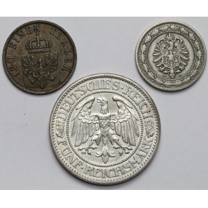 Niemcy, 5 marek i 3-20 fenigów 1871-1931 - zestaw (3szt)