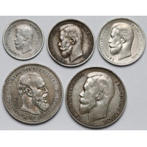 Russia, 25 copechi - 1 rublo 1893-1913 - set (5 pezzi)