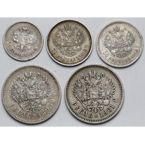 Russia, 25 copechi - 1 rublo 1893-1913 - set (5 pezzi)