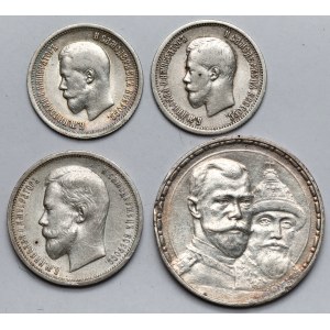 Russia, Nicola II, da 25 copechi a un rublo - set (4 pz)