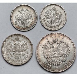 Russia, Nicola II, da 25 copechi a un rublo - set (4 pz)