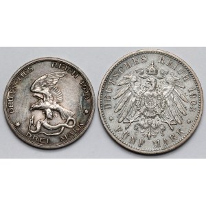 Germania, 3 e 5 marchi 1903 e 1913 - set (2 pz)