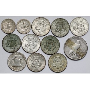 USA, zestaw monet SREBRO (12szt)