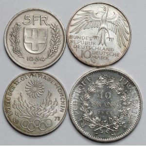 Francja, Niemcy, Szwajcaria SREBRO zestaw (4szt)