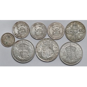 Wielka Brytania, od 6 pensów do 1/2 korony - zestaw (9szt)