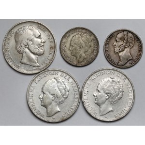 Niderlandy, 1 i 2-1/2 guldena - zestaw (5szt)