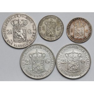 Niderlandy, 1 i 2-1/2 guldena - zestaw (5szt)