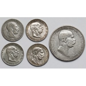 Austria, 1 i 5 koron 1895-1915 - zestaw (5szt)