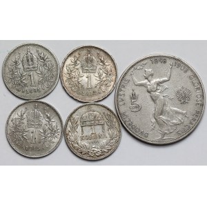 Austria, 1 i 5 koron 1895-1915 - zestaw (5szt)