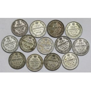 Rosja, 10 kopiejek 1908-1915 - zestaw (13szt)