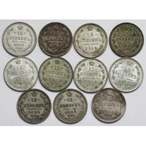 Rosja, 15 kopiejek 1907-1915 - zestaw (11szt)