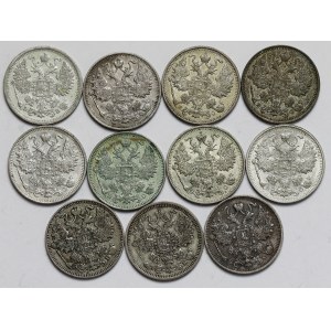 Rosja, 15 kopiejek 1907-1915 - zestaw (11szt)