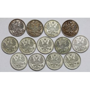 Rosja, 20 kopiejek 1910-1915 - zestaw (13szt)