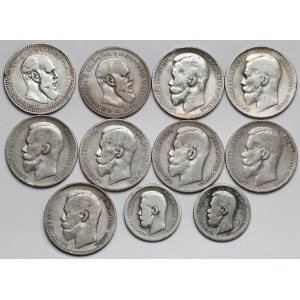 Rosja, 50 kopiejek i 1 rubel 1892-1899 - zestaw (11szt)