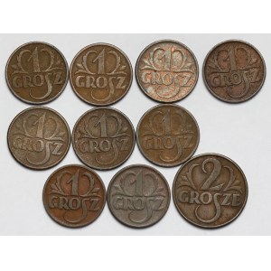 1 i 2 grosze 1925-1937 - zestaw (10szt)