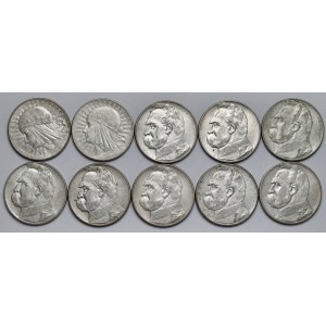 10 złotych 1933-1937 Piłsudski i Głowa - zestaw (10szt)