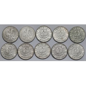 10 złotych 1933-1937 Piłsudski i Głowa - zestaw (10szt)