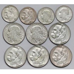 2 i 5 złotych 1932-1936 Piłsudski i Głowa - zestaw (10szt)