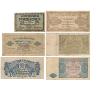 Ensemble de billets de banque polonais 1916-1946 (6pc) - dont 10 zloty 1926