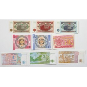 Kazakhstan, Kyrgyzstan, Tajikistan - set of banknotes (9pcs)