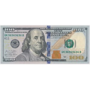 USA, 100 Dollars 2021 - radar number - 96969696