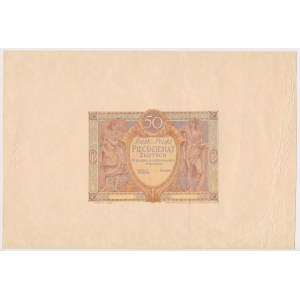 50 zloty 1925 - Campione a colori del dritto su foglio grande