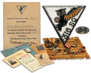 PSZnZ, Zestaw pamiątek po plutonowym Maksymilianie Kędzia - w tym odznaka 316 Dywizjon Myśliwski 