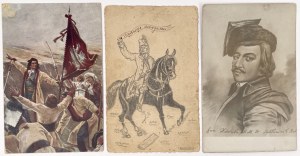 Pocztówki patriotyczne - w tym jedna rysowana (3szt)