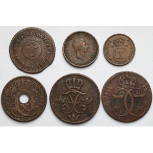 Dánsko, Norsko, Švédsko, bronzové mince 1739-1927 - sada (6ks)