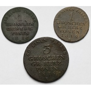 Wielkie Księstwo Poznańskie, 1 i 3 grosze 1816 - zestaw (3szt)