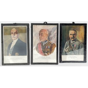 Gerahmte patriotische Fotos - Mościcki, Piłsudski und Rydz Śmigły - Set (3 Stück)
