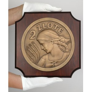 Second Polish Republic coin placard - 2 zloty Woman and ears