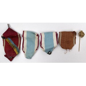 Second Republic / People's Republic of Poland, Order ribbons and badge - including for the Cross of Merit for Bravery - set (5pcs)