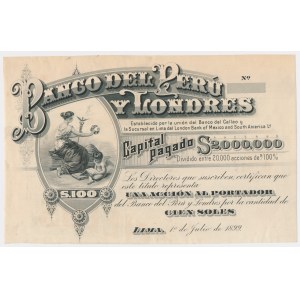 Peru, Banco del Peru y Londres, 100 soles 1899 - Unfinished Proof