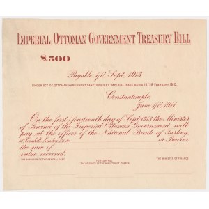 Turecko, císařská osmanská vládní pokladniční poukázka, 500 liber - nedokončený proof