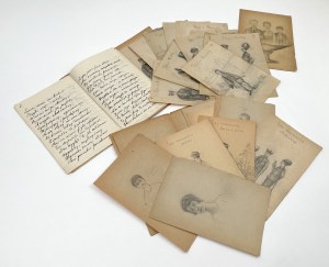 Ilustracje życia codziennego - Warszawa i Moskwa (przełom XIX i XX w.) i fragmenty poezji - Duży zestaw