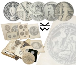 Wacław KOWALIK - ARCHIWUM PROJEKTANTA - szkice monet i medali - WYBITNY ZESTAW