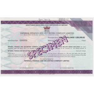 Nairobi, Imperial Finance and Securities Company, SPECIMEN 1 million Kenya Shillings