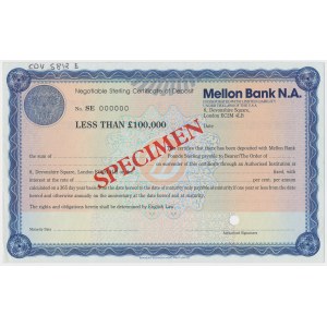 London, Mellon Bank N.A., SPECIMEN 100,000 Pounds