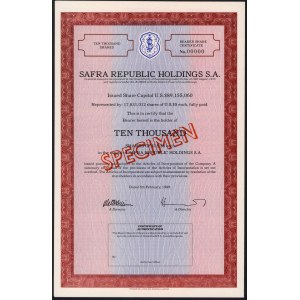 Safra Republic Holdings SA, SPECIMEN Bonds 50,000 Dollars 1989