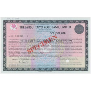Japan, The Mitsui Taiyo Kobe Bank, SPECIMEN 500.000 ECU