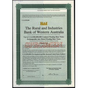 Australia, The Rural and Industries Bank of Western Australia, SPECIMEN Obligacji 250.000 Dollars 1989