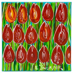 Edward Dwurnik, Czerwone Tulipany, 2018, 30 x 30 cm