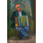Jakub Zucker (1900 Radom - 1981 New York), Porträt eines Mannes mit einem Akkordeon.