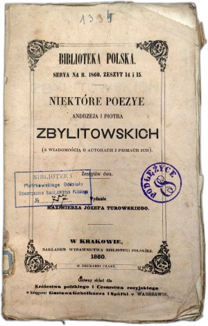 Some poetry by Andrzej and Piotr Zbylitowski - Krakow 1860 [ Żywot szlachcica we wsi and others].