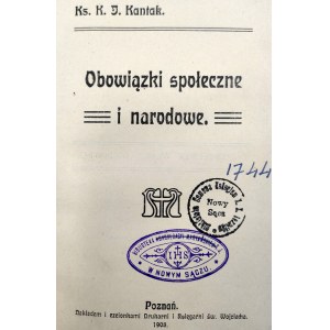 Kantak K.J. - Obowiązki społeczne i narodowe - Poznań 1908